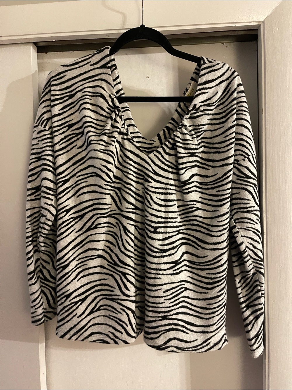 Maeve Black and White Zebra-Print V-Neck Blouse